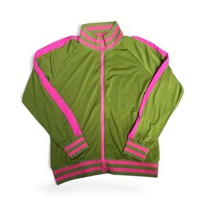 Green and Pink Track Jacket With Peekaboo Shoulders